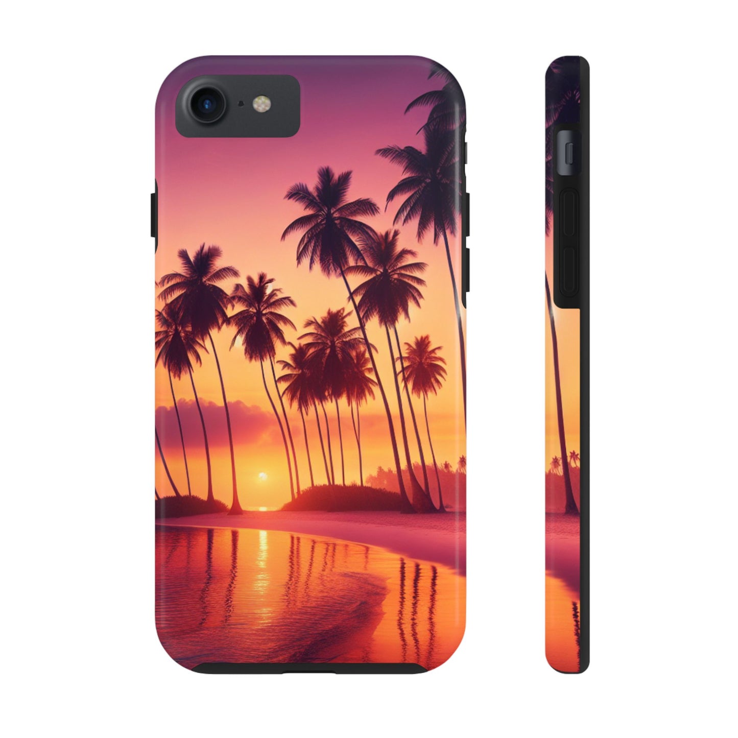 "Paradise Twilight: Tropical Sunset Serenade" - Tropical Beach Sunset Art Iphone and Samsung Tough Phone Case Galaxy s20 s21 s22 s23 s24