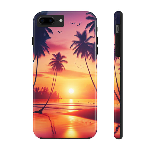 "Paradise Twilight: An Enchanting Tropical Serenade" - All Iphones 15 to 7 and Samsung Galaxy s24 to s21 Tough Phone Case with Tropical Beach Art