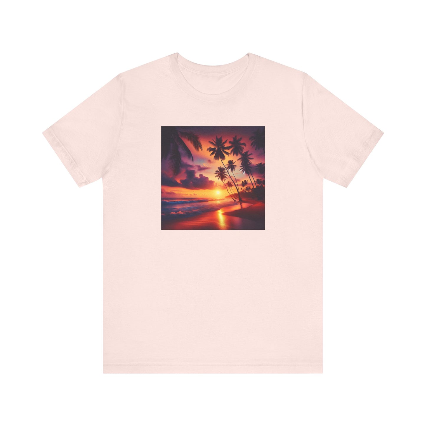 "Paradise Twilight: An Enchanted Island Dusk" - Tropical Beach Sunset with Palm Trees Unisex Tee