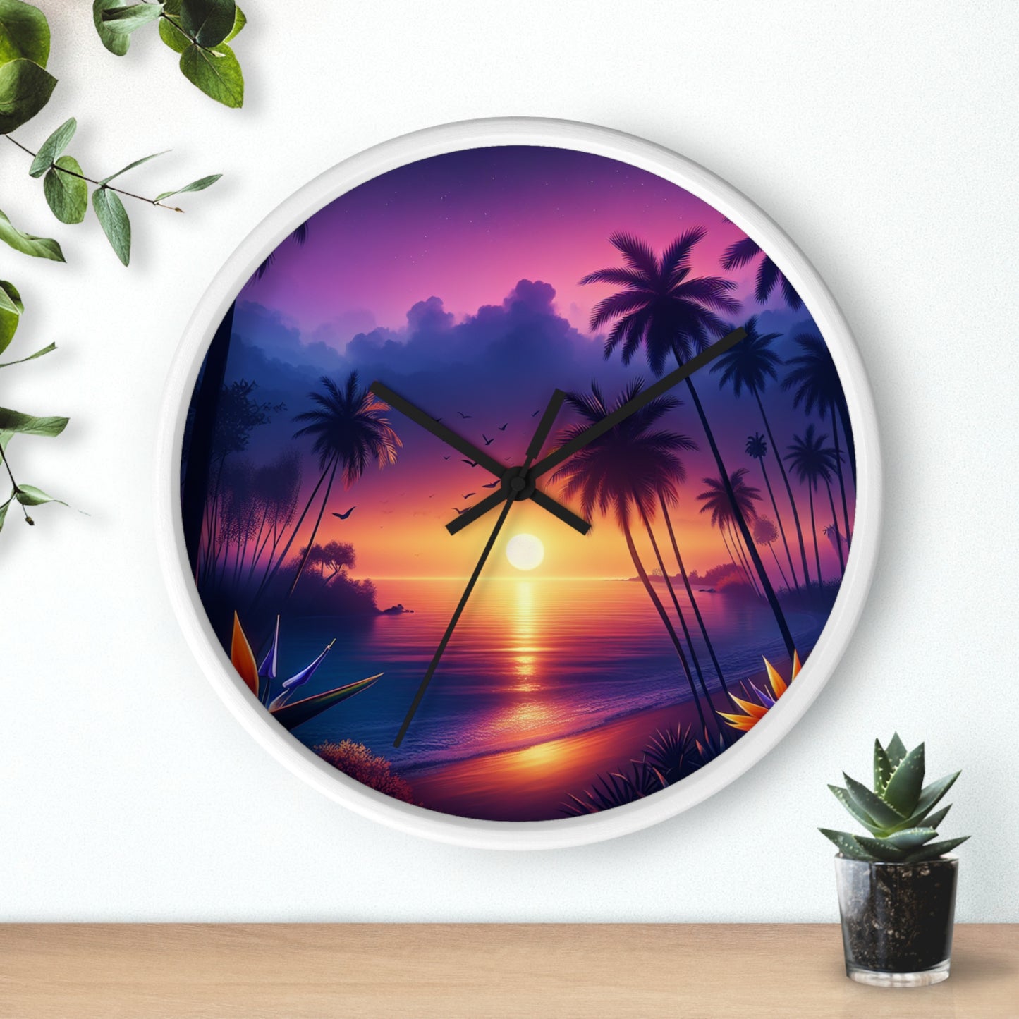 "Paradise's Dusk Symphony" - Tropical Beach at Sunset 10" Wall Art Clock