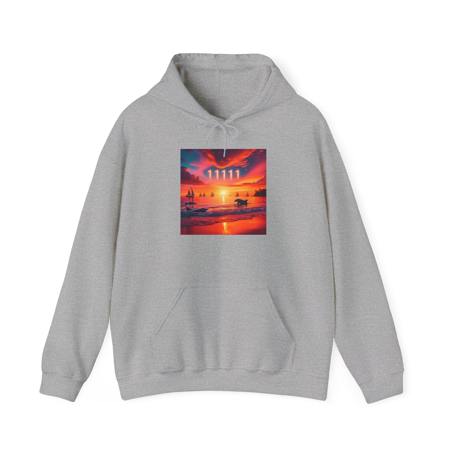 Tropical Beach Sunset Hoodie, Angel Number 11111 Spiritual Journey Sweatshirt, Manifesting Goals, Trust in Yourself, Men Women Dolphin