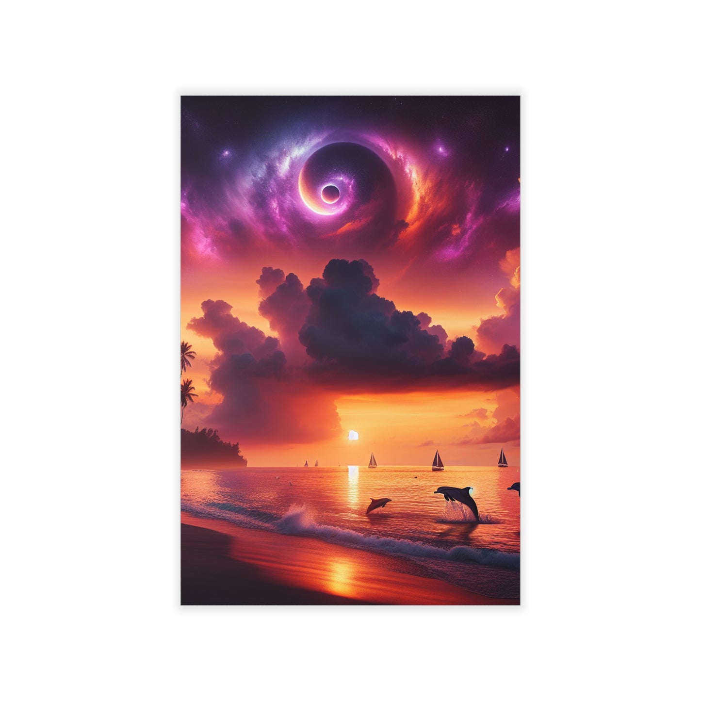 Repositionanable Wall Art 1111 "Paradise Serenade: A Tropical Twilight Symphony" - Tropical Beach at Sunset