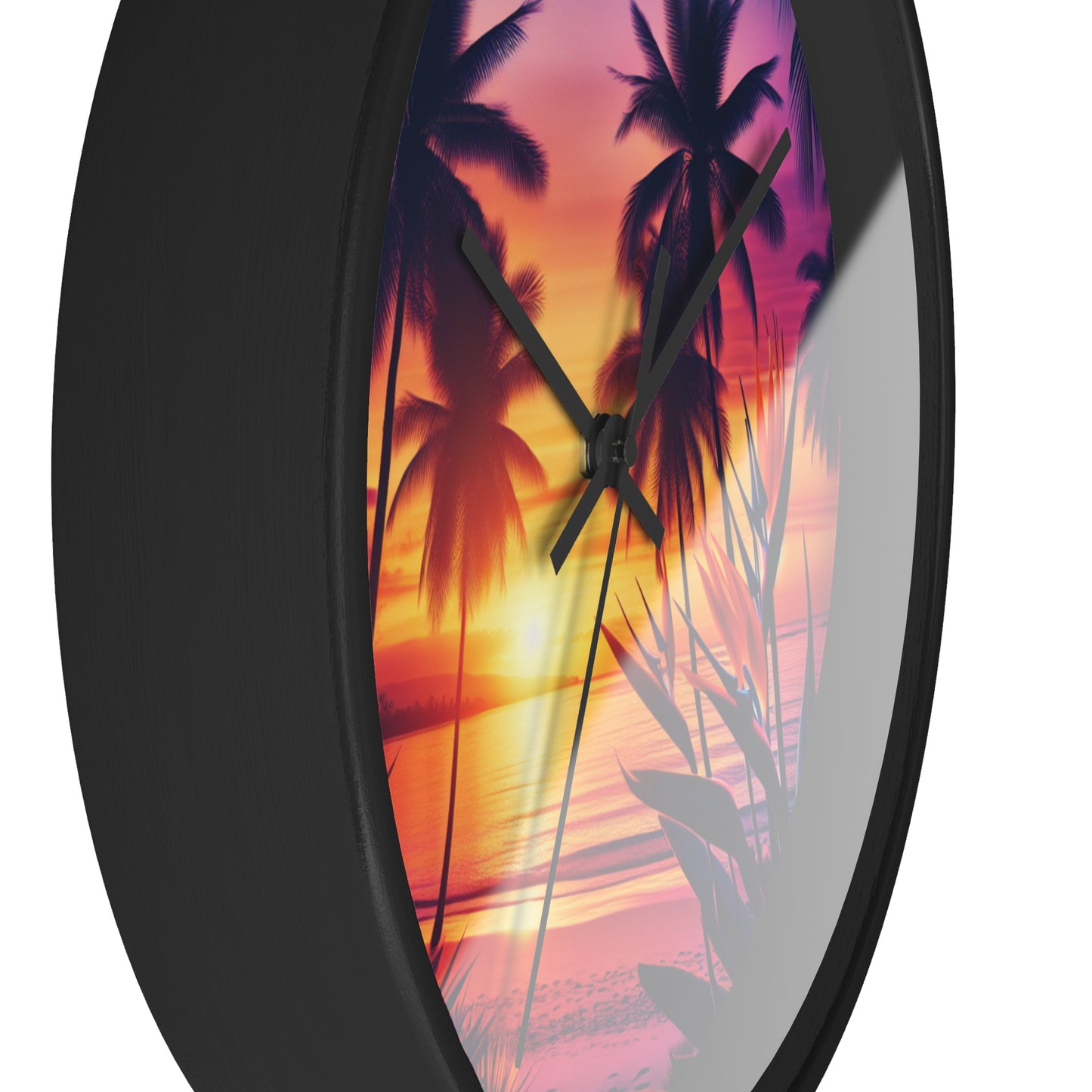 "Paradise's Lavender Twilight" - Tropical Beach at Sunset 10" Wall Art Clock