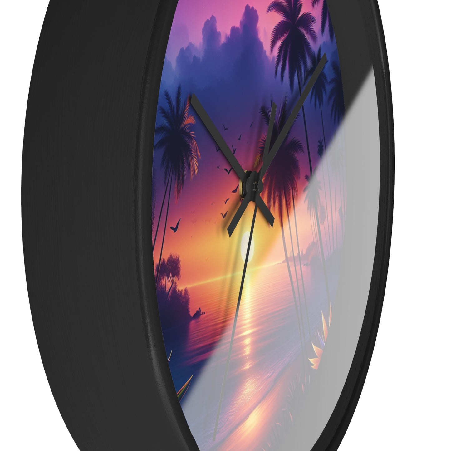 "Paradise's Dusk Symphony" - Tropical Beach at Sunset 10" Wall Art Clock