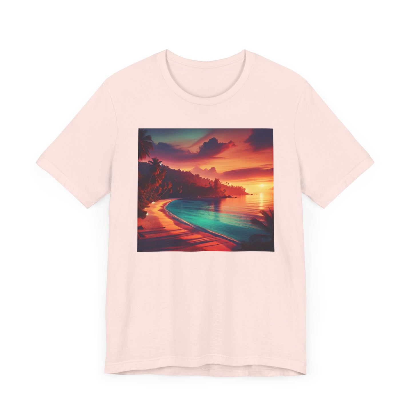 "Paradise Kissed - An Exotic Sunset Serenade" - Tropical Beach Sunset with Palm Trees Unisex Jersey Tee