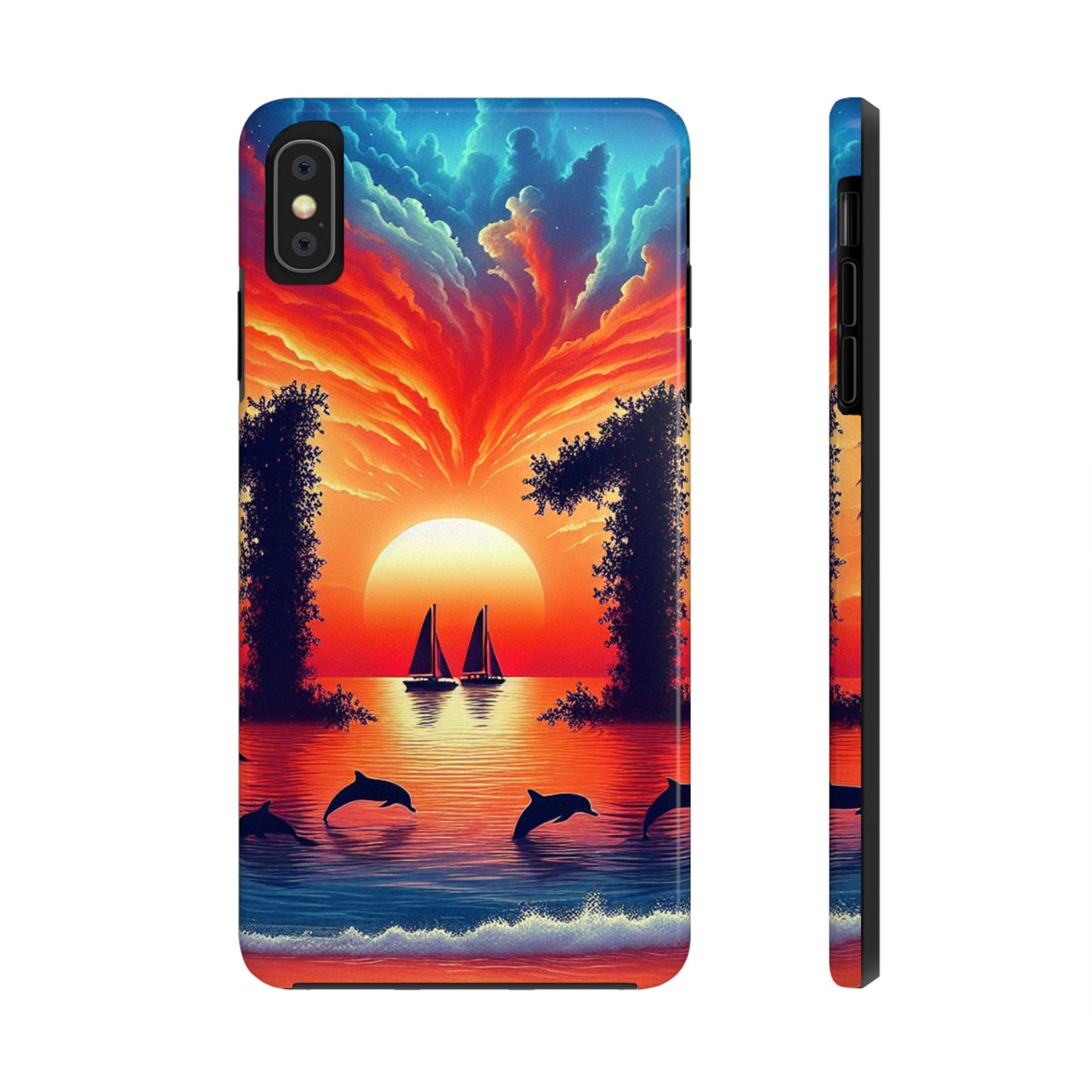 Iphone 16 15 14 13 12 11 10 9 8 7 Pro Plus and MaxTough Phone Case "Paradise Horizon: A Tropical Twilight Serenade" -  1111 Tropical Beach Art