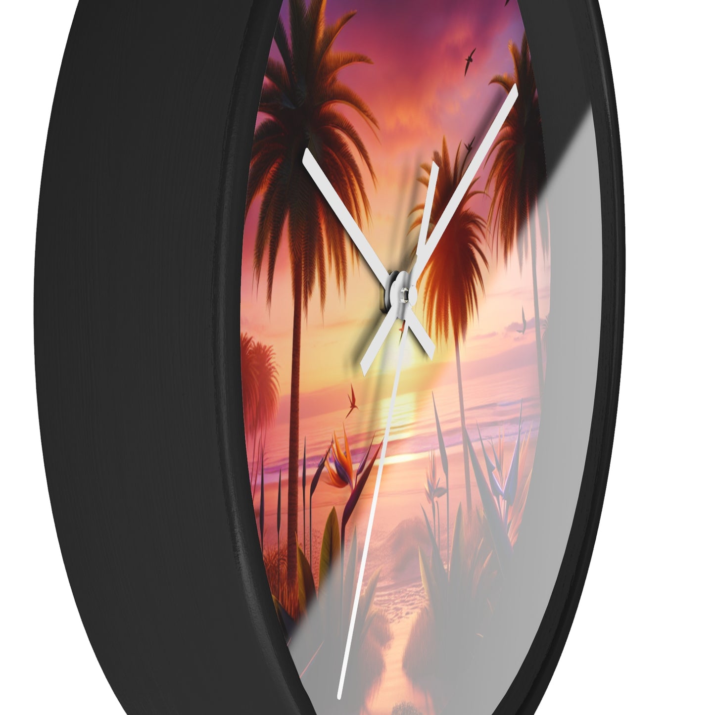 "Sunkissed Serenity: A Tropical Twilight Tapestry" - Tropical Beach at Sunset 10" Wall Art Clock