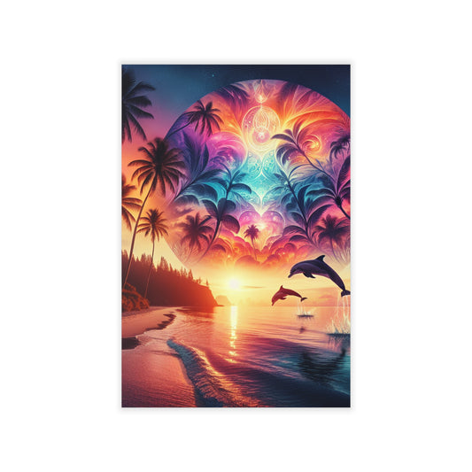 Repositionanable Wall Art 1111 "Serenade of the Sun: A Tropical Dusk Symphony" - Tropical Beach at Sunset