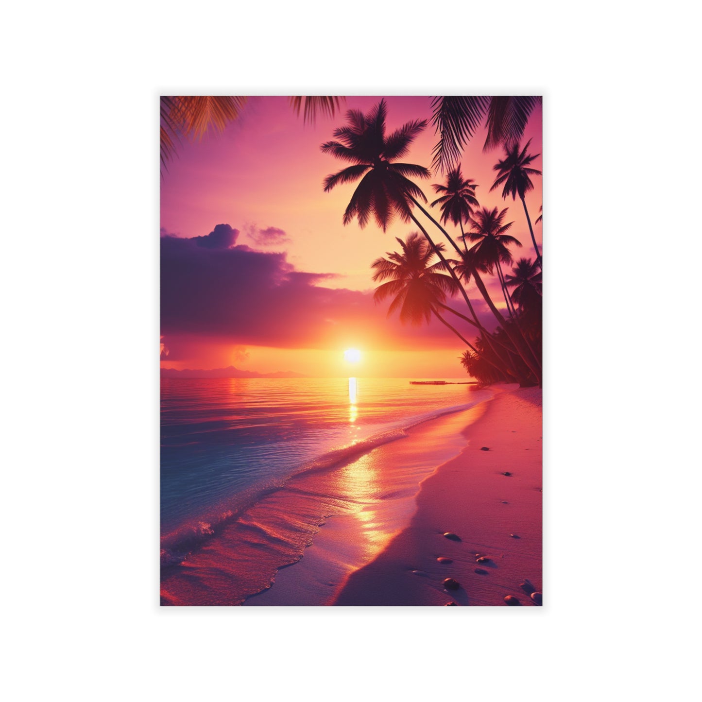 "Paradise Twilight: Palm Silhouettes on Azure Canvases" - Tropical Beach at Sunset Repositionanable Wall Art