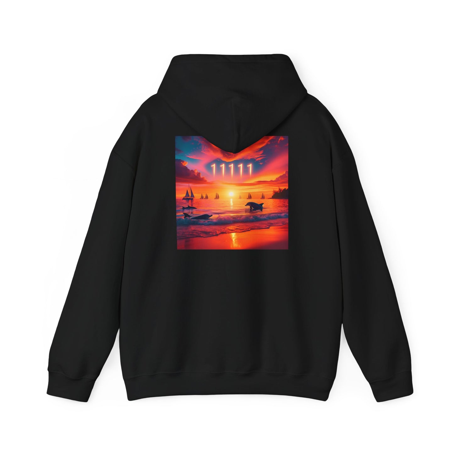 Tropical Beach Sunset Hoodie, Angel Number 11111 Spiritual Journey Sweatshirt, Manifesting Goals, Trust in Yourself, Men Women Dolphin