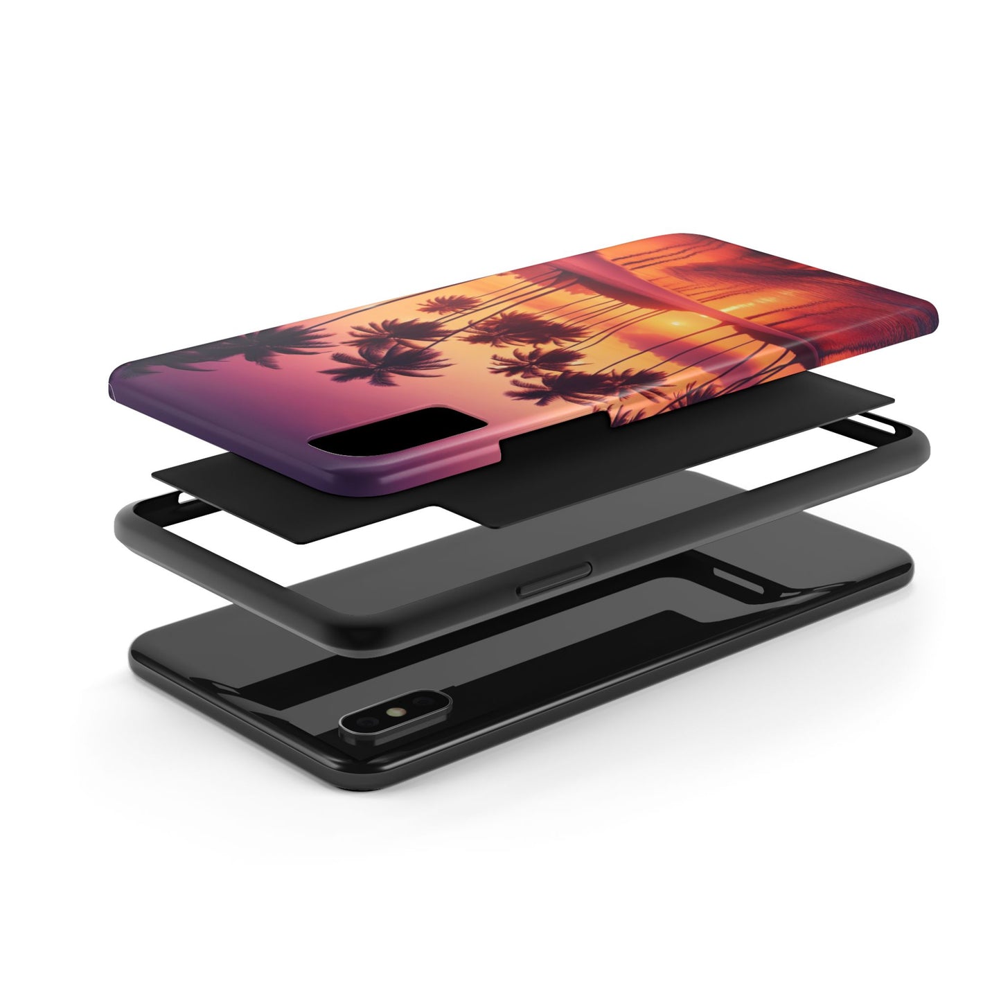 "Paradise Twilight: Tropical Sunset Serenade" - Tropical Beach Sunset Art Iphone and Samsung Tough Phone Case Galaxy s20 s21 s22 s23 s24