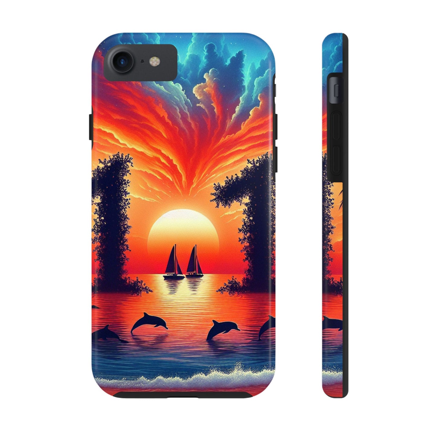 Iphone 16 15 14 13 12 11 10 9 8 7 Pro Plus and MaxTough Phone Case "Paradise Horizon: A Tropical Twilight Serenade" -  1111 Tropical Beach Art