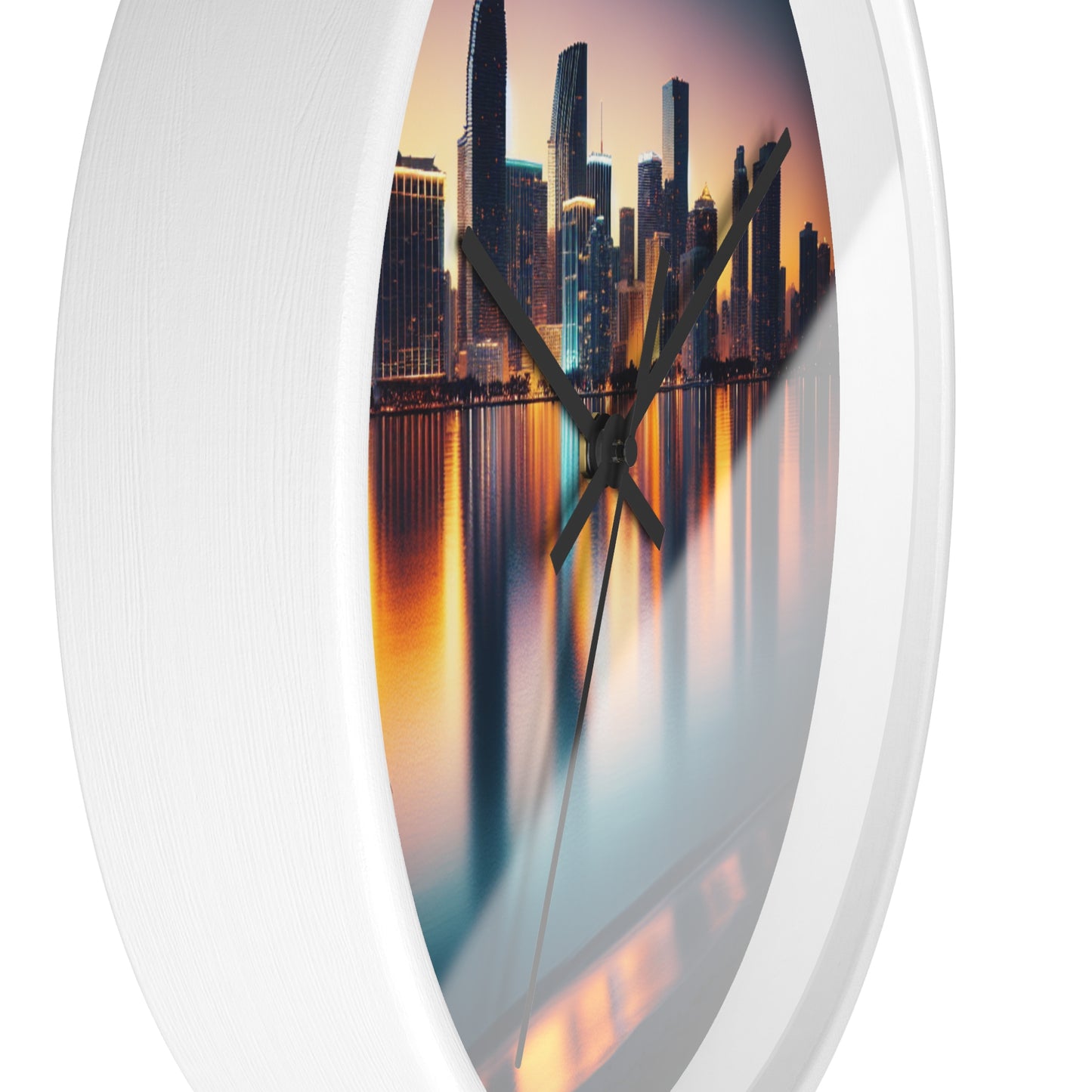 Miami Sunset City Lights and Ocean Reflection Wall Clock