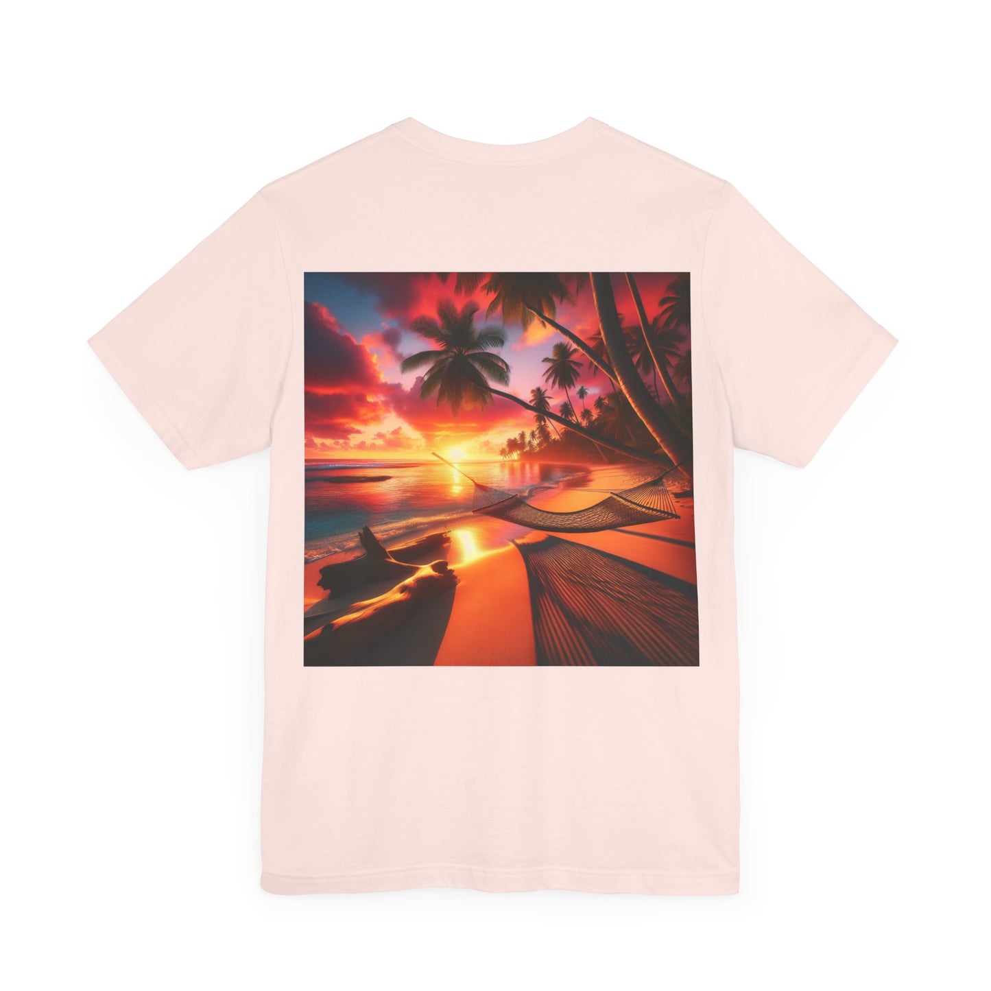 "Paradise Embrace: A Tropical Beach Sunset Symphony" - Tropical Beach Sunset with Palm Trees Unisex Tee