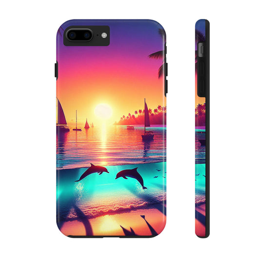 Iphone 16 15 14 13 12 11 10 9 8 7 Pro Plus and MaxTough Phone Case "Paradise Embrace: An Enchanting Sunset Symphony" -  1111 Tropical Beach Art