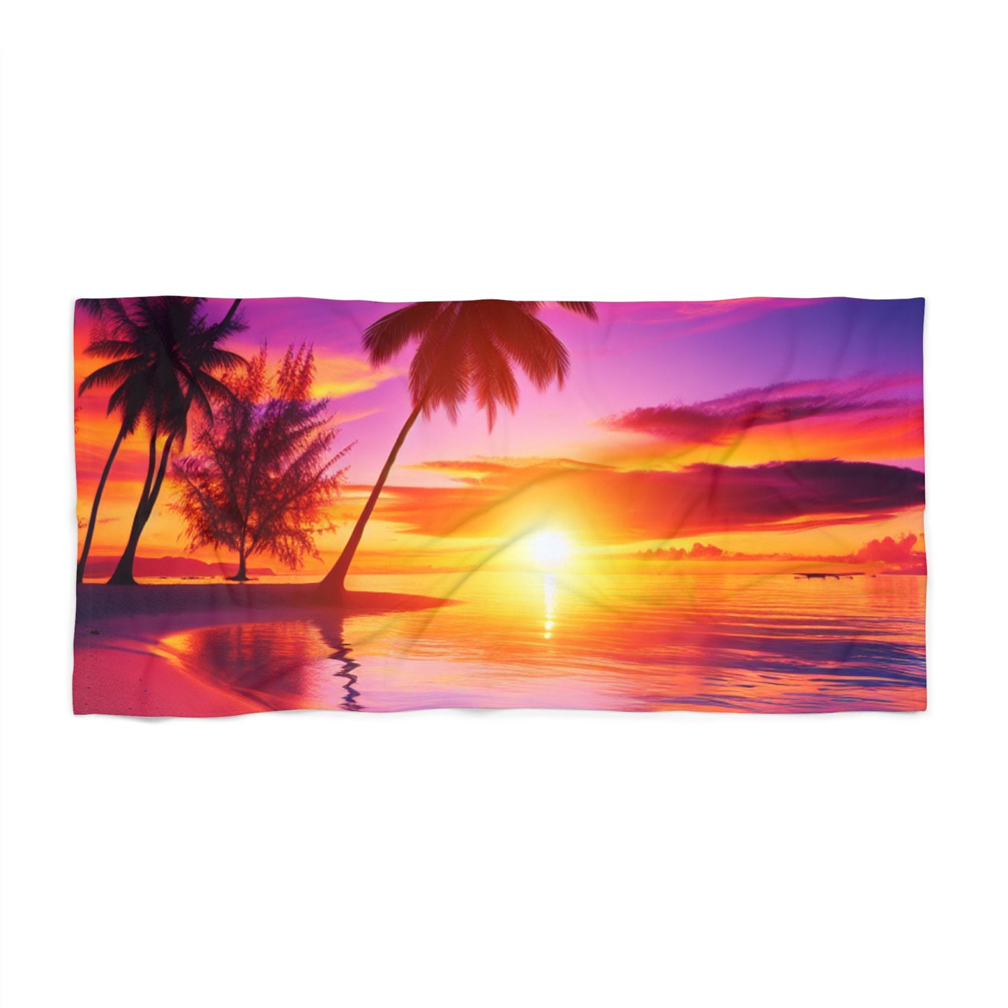 "Paradise Twilight: A Tropical Beach Symphony" - Tropical Beach Sunset with Palm Trees Beach Towel