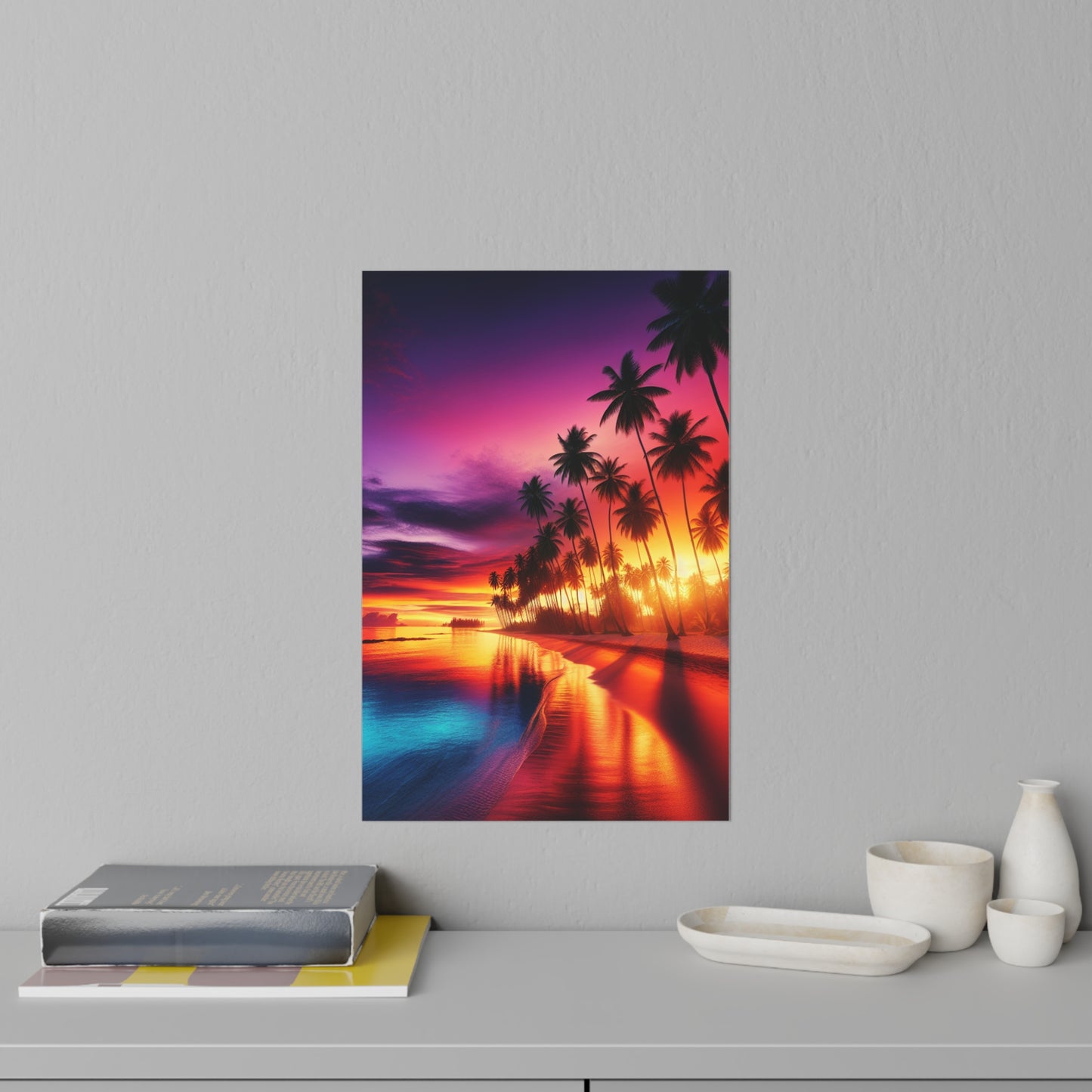 "Paradise Palette: A Tropical Twilight" - Tropical Beach at Sunset Repositionanable Wall Art