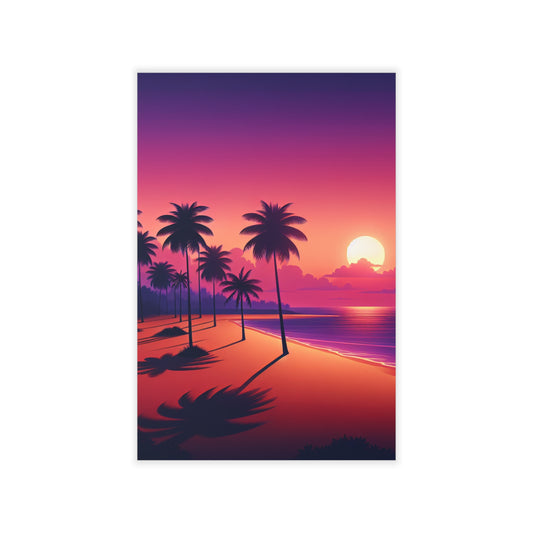 "Paradise Serenade: A Tropical Dusk Symphony" - Tropical Beach at Sunset Repositionanable Wall Art