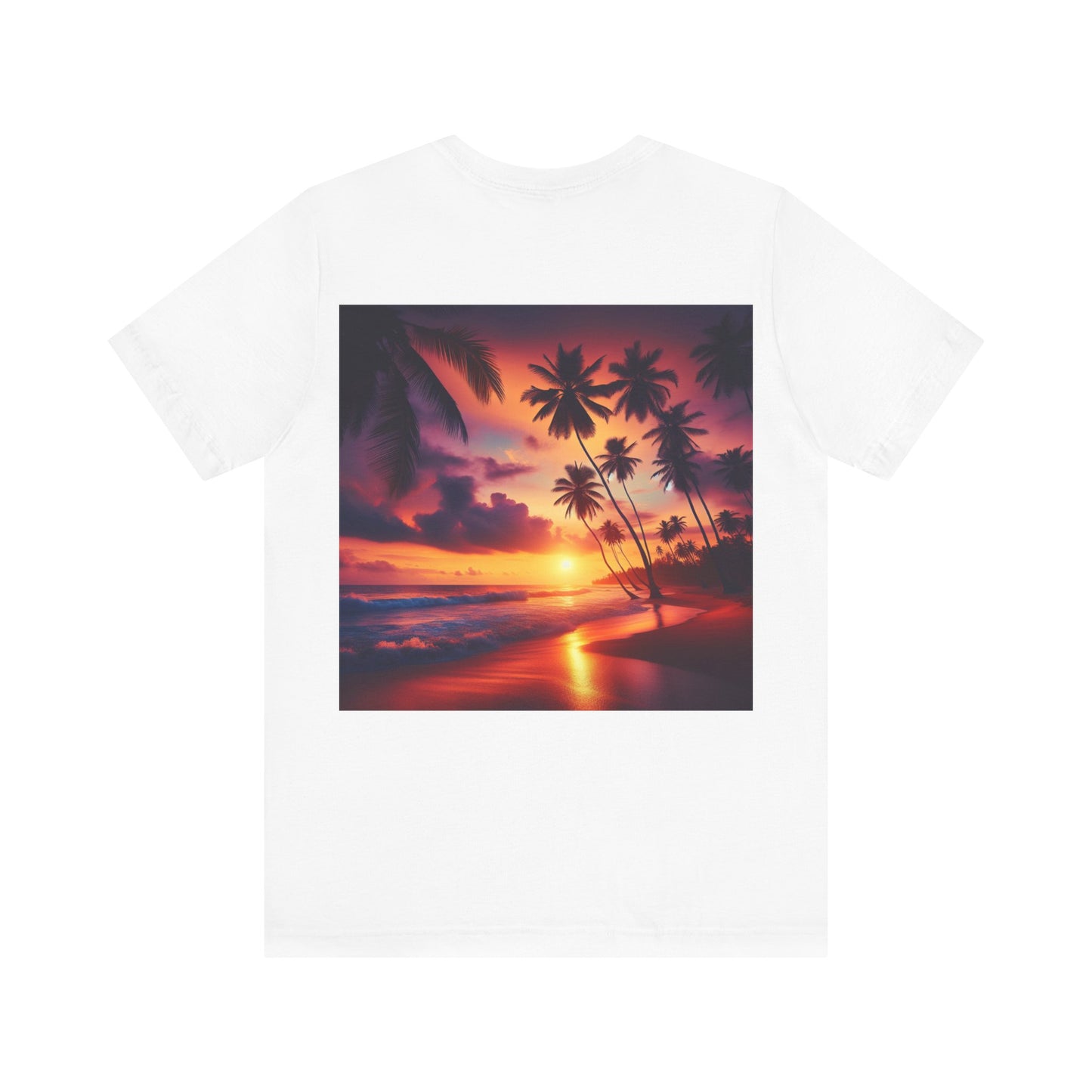 "Paradise Twilight: An Enchanted Island Dusk" - Tropical Beach Sunset with Palm Trees Unisex Tee