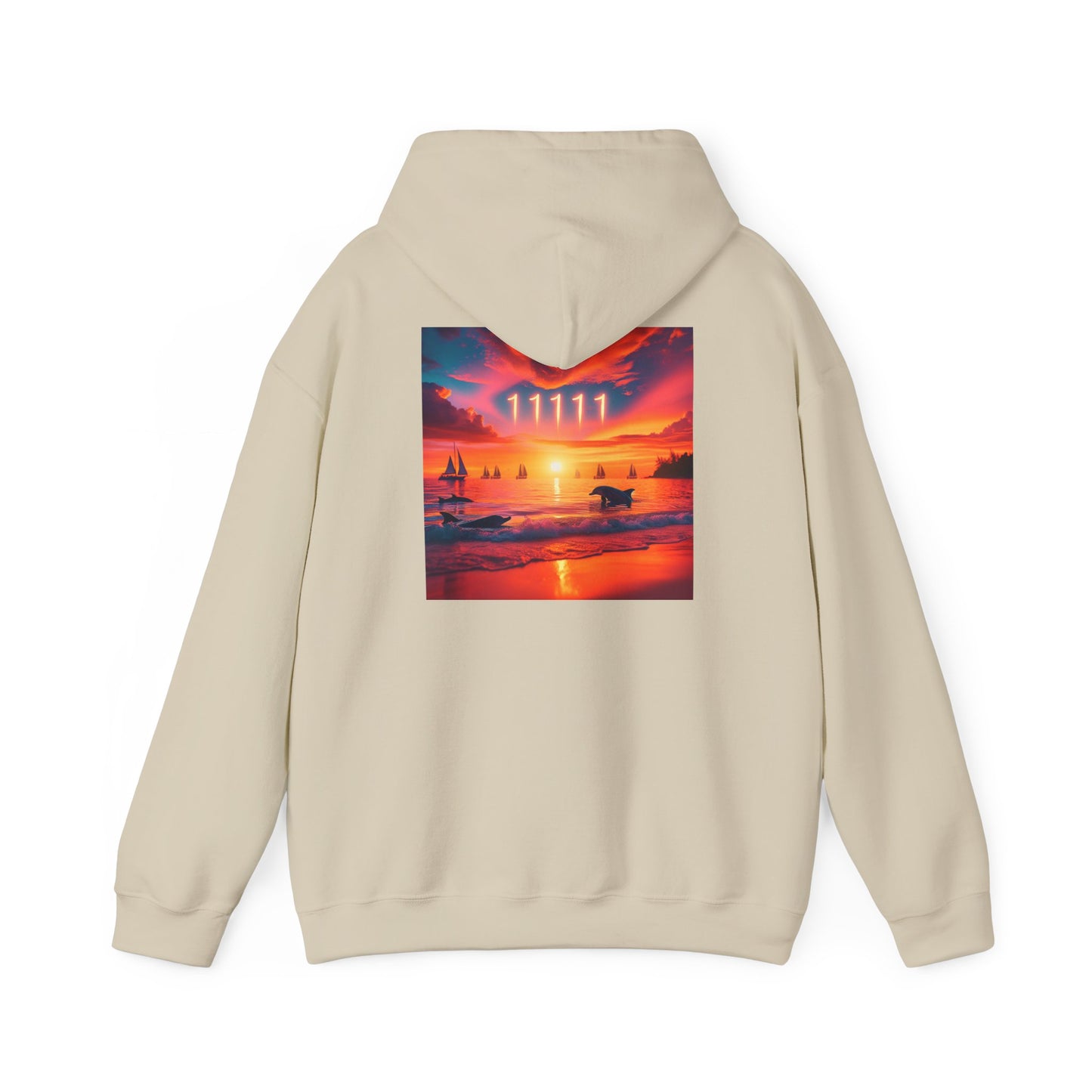 Tropical Beach Sunset Hoodie, Angel Number 11111 Spiritual Journey Sweatshirt, Manifesting Goals, Trust in Yourself, Men Women Dolphin