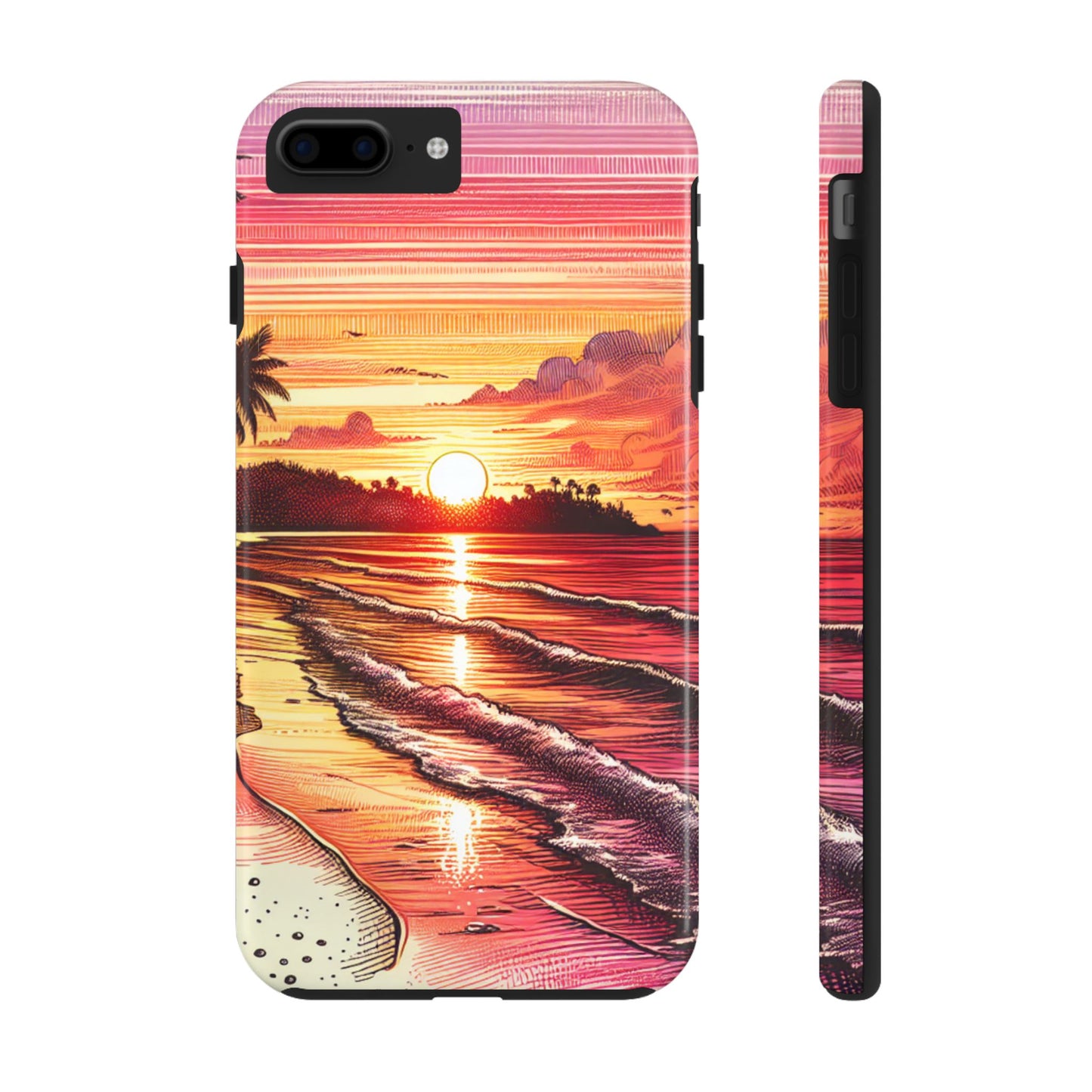 "Paradise Embers: A Tropical Sundown Symphony" - Tropical Beach Sunset Art Tough Phone Case for Iphone and Samsung Galaxy s20 s21 s22 s23 s24