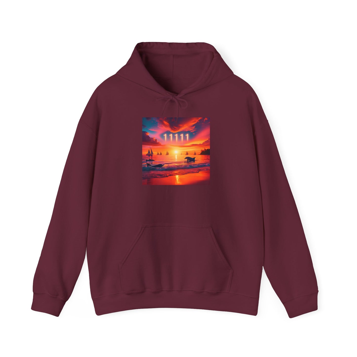 Tropical Beach Sunset Hoodie, Angel Number 11111 Spiritual Journey Sweatshirt, Manifesting Goals, Trust in Yourself, Men Women Dolphin