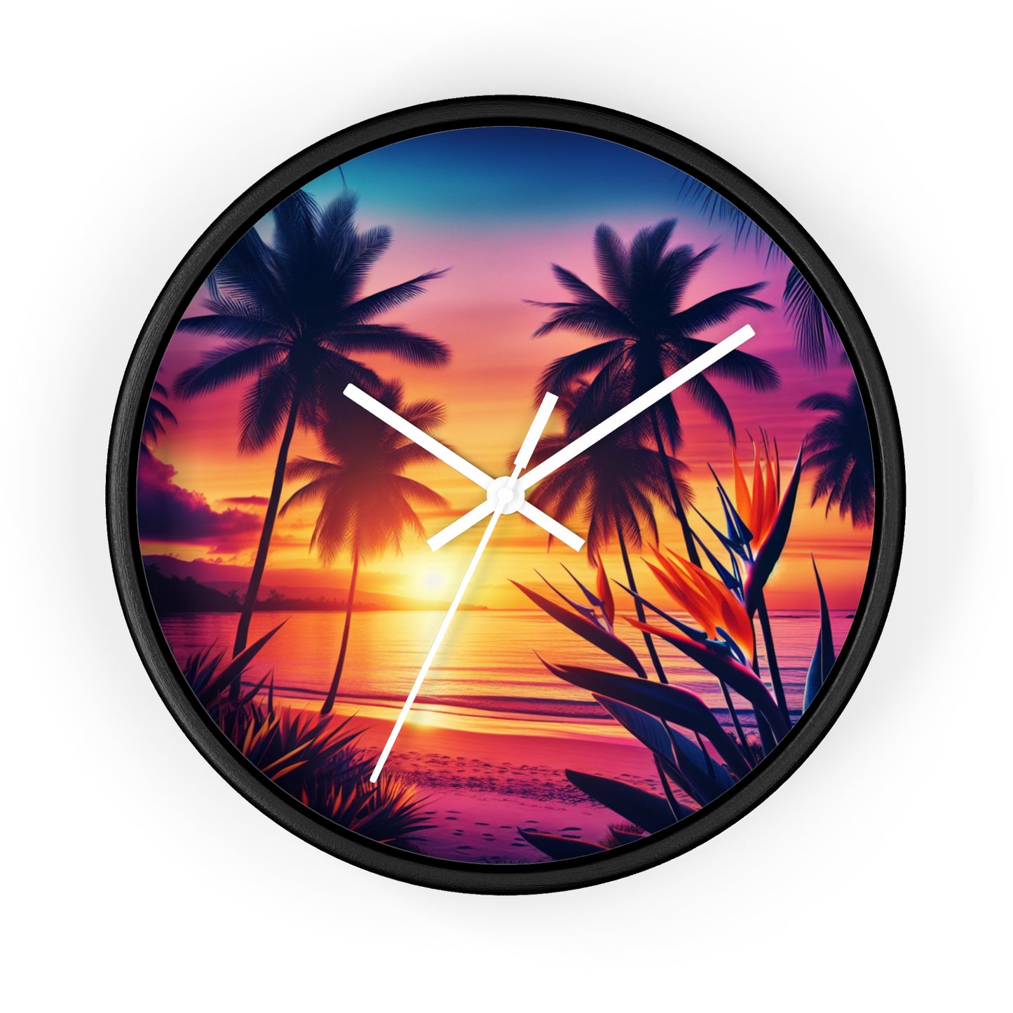 "Paradise's Lavender Twilight" - Tropical Beach at Sunset 10" Wall Art Clock