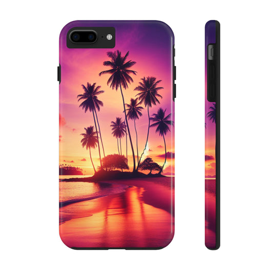 "Paradise Dusk: A Tropical Sunset Symphony" - Tropical Beach Sunset Art Tough Phone Case for Iphone and Samsung Galaxy s20 s21 s22 s23 s24