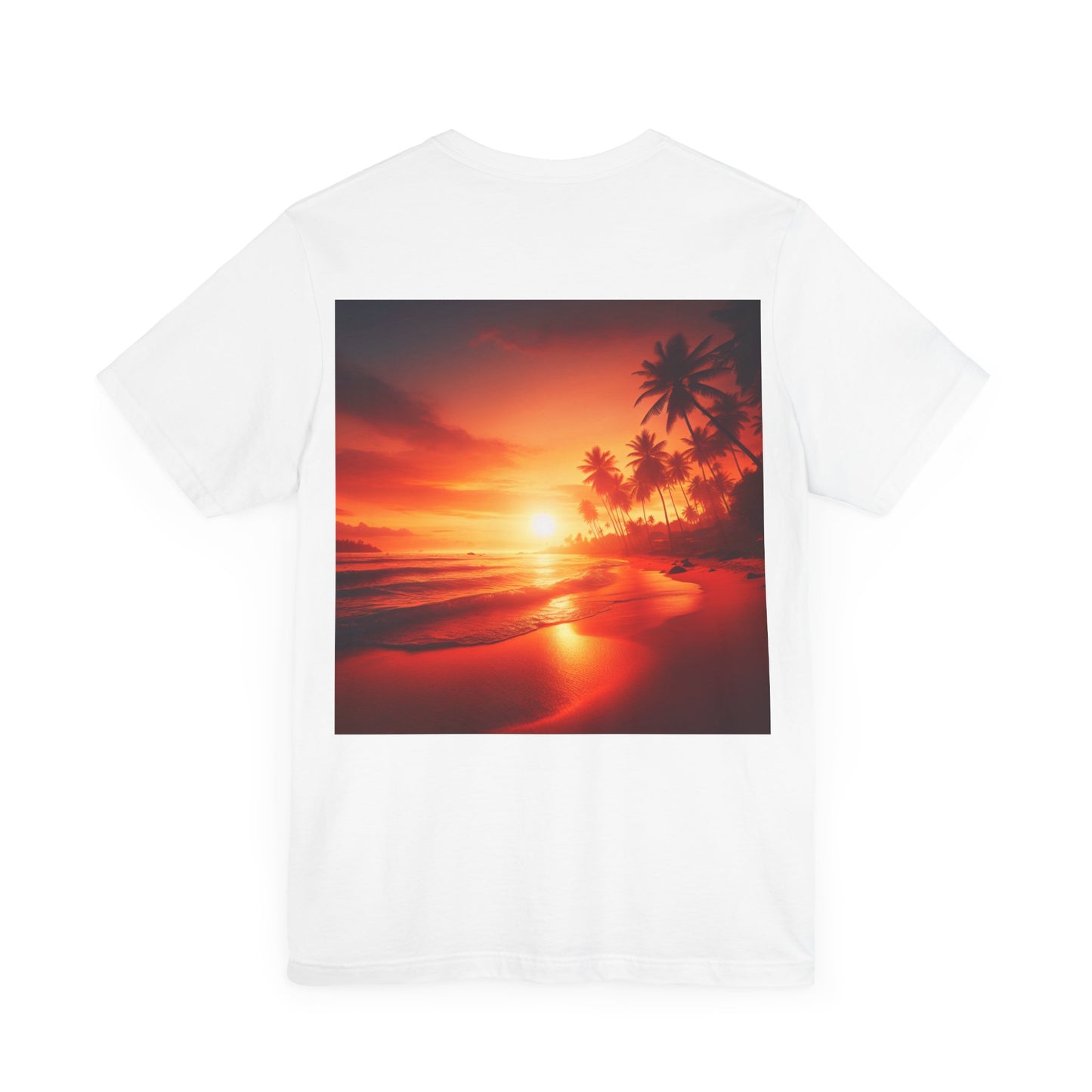 "Paradise's Palette: A Tropical Sundown Symphony" - Tropical Beach Sunset with Palm Trees Unisex Tee