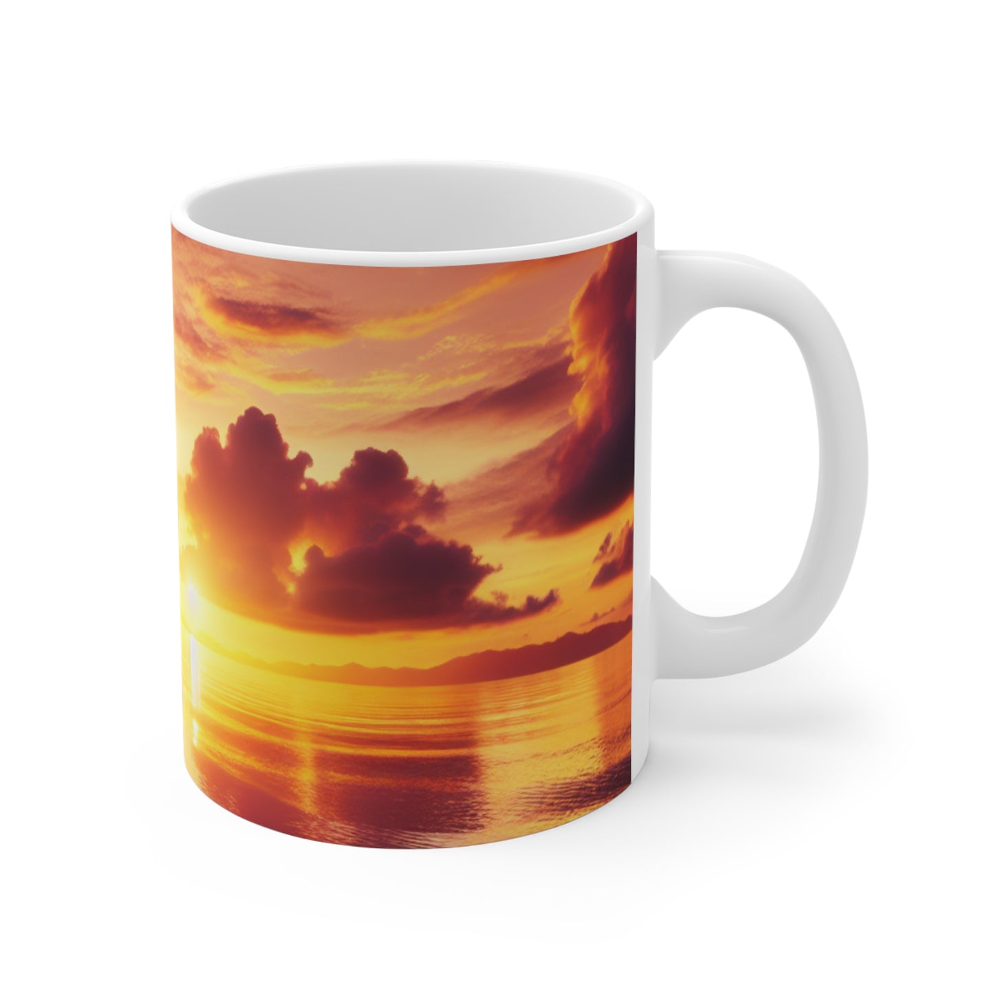 "Paradise Serenade: A Tropical Sunset Symphony" - Tropical Beach Sunset with Palm Trees 11oz White Mugs