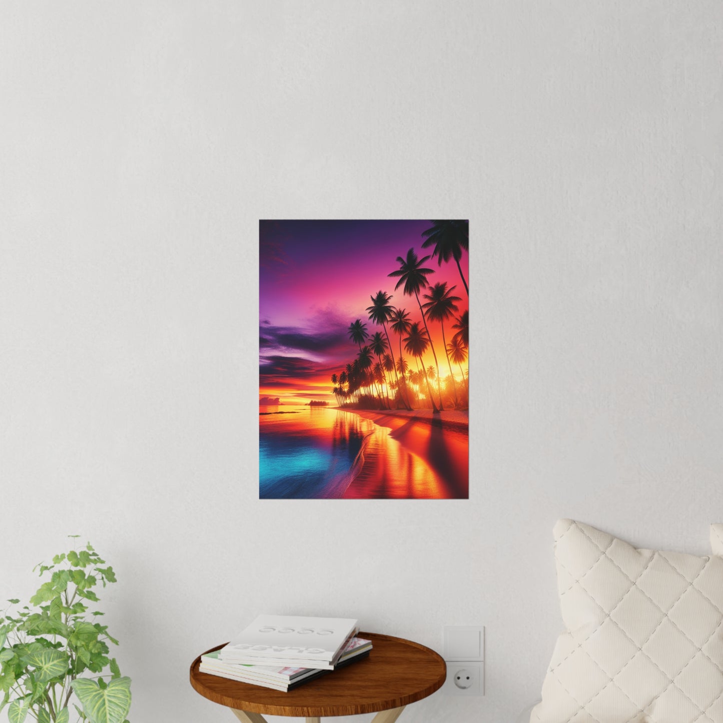 "Paradise Palette: A Tropical Twilight" - Tropical Beach at Sunset Repositionanable Wall Art