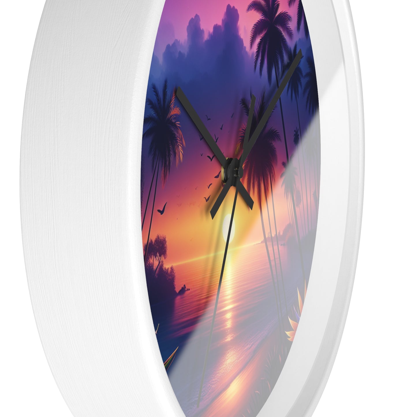 "Paradise's Dusk Symphony" - Tropical Beach at Sunset 10" Wall Art Clock