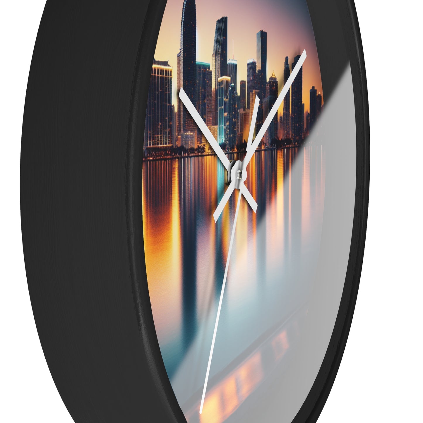 Miami Sunset City Lights and Ocean Reflection Wall Clock