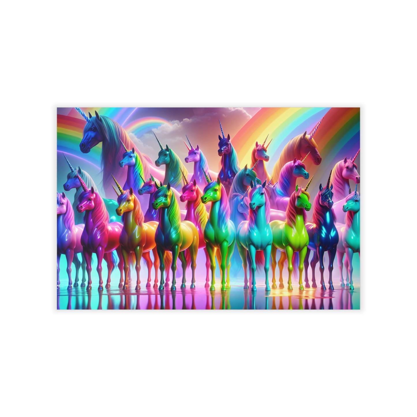 Whimsical NEON Unicorns in Rainbows Repositionable Wall Art Decals