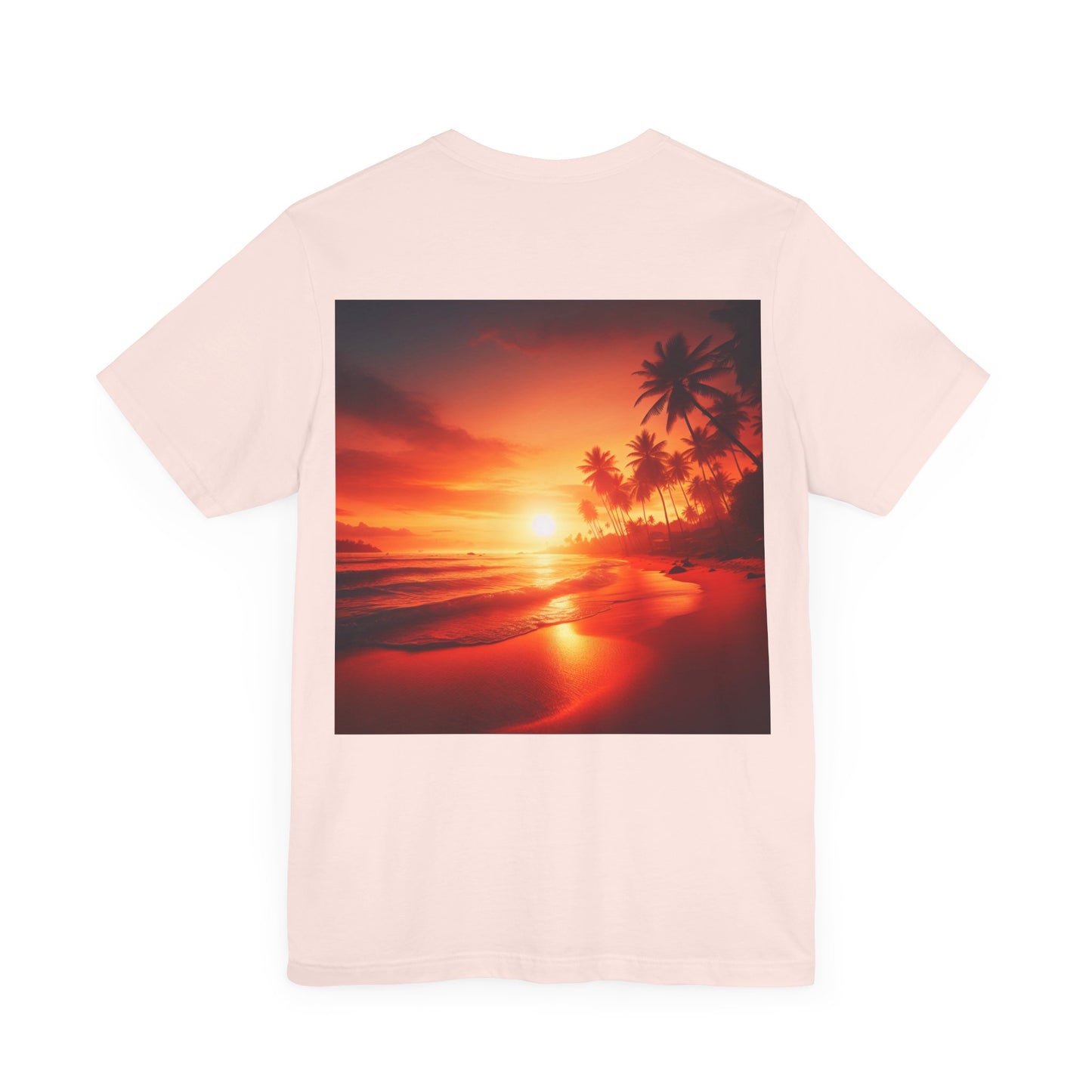 "Paradise's Palette: A Tropical Sundown Symphony" - Tropical Beach Sunset with Palm Trees Unisex Tee