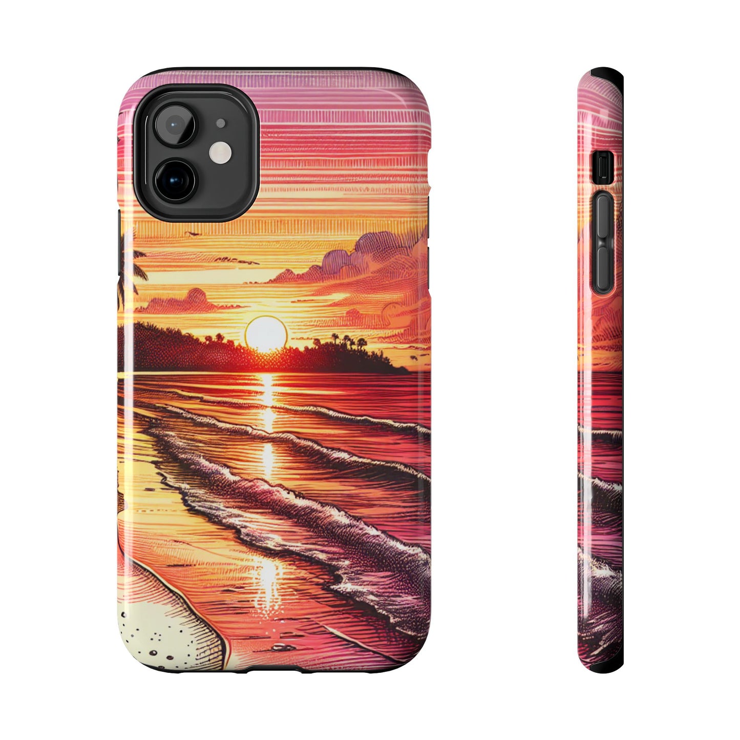 "Paradise Embers: A Tropical Sundown Symphony" - Tropical Beach Sunset Art Tough Phone Case for Iphone and Samsung Galaxy s20 s21 s22 s23 s24