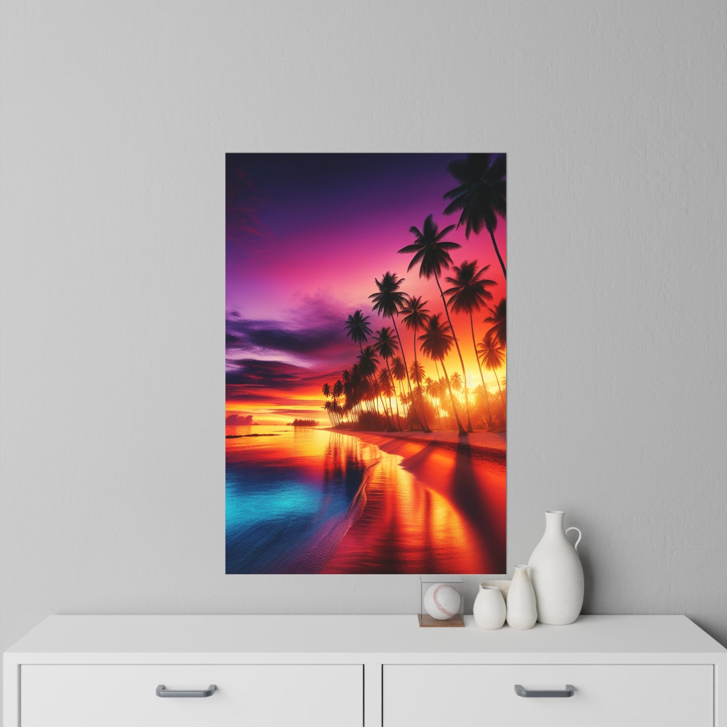 "Paradise Palette: A Tropical Twilight" - Tropical Beach at Sunset Repositionanable Wall Art