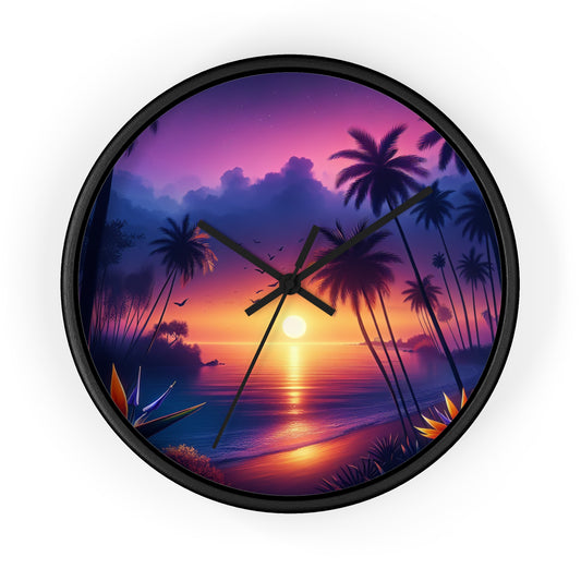 "Paradise's Dusk Symphony" - Tropical Beach at Sunset 10" Wall Art Clock