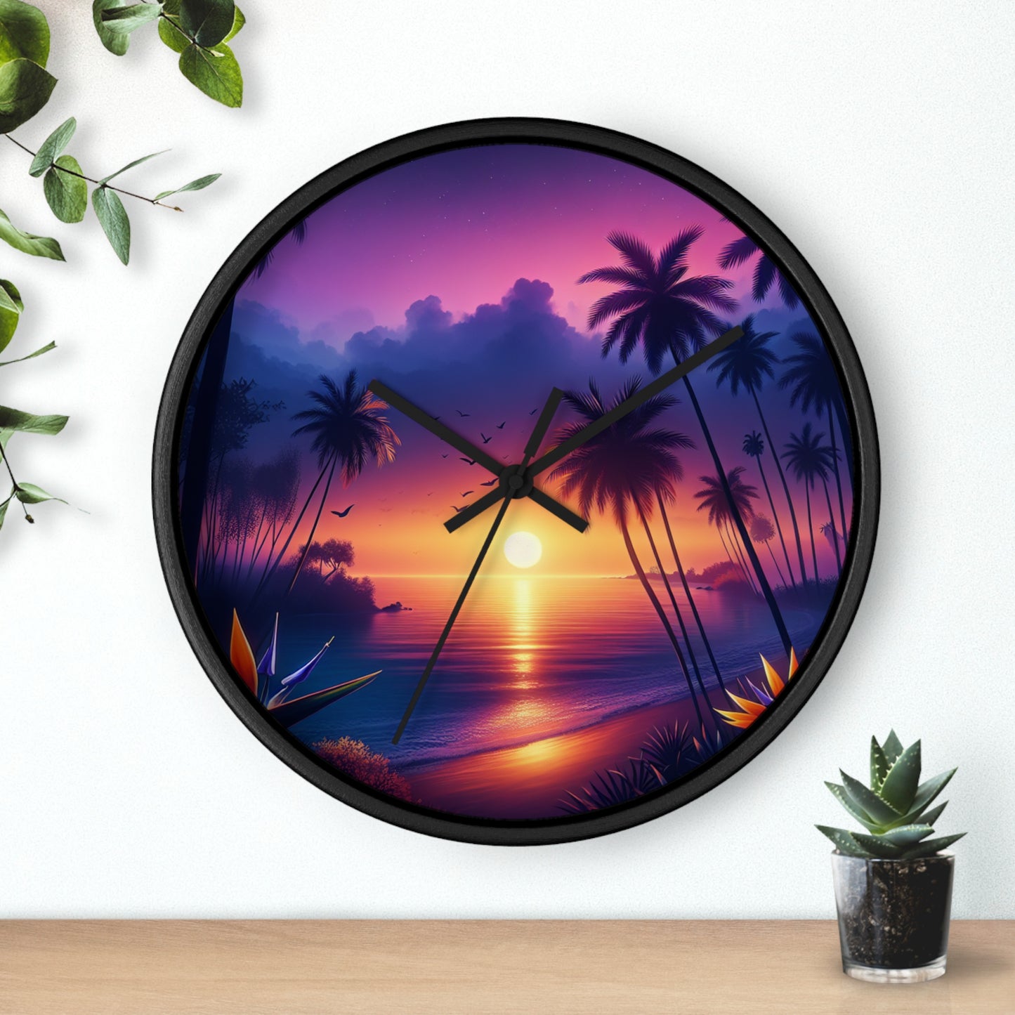 "Paradise's Dusk Symphony" - Tropical Beach at Sunset 10" Wall Art Clock