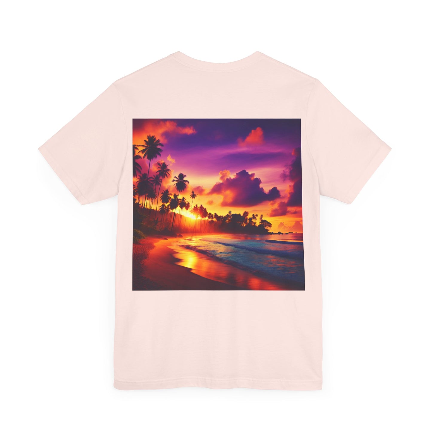 "Paradise Twilight: A Tropic Beach Sunset Symphony" - Tropical Beach Sunset with Palm Trees Unisex Tee