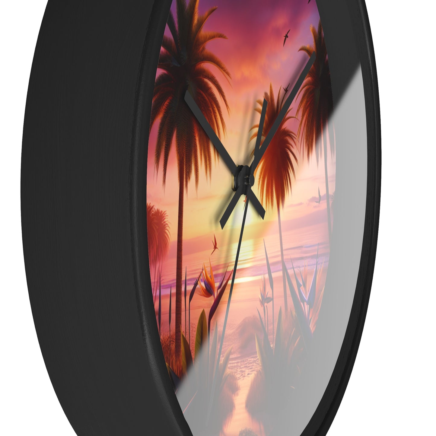 "Sunkissed Serenity: A Tropical Twilight Tapestry" - Tropical Beach at Sunset 10" Wall Art Clock