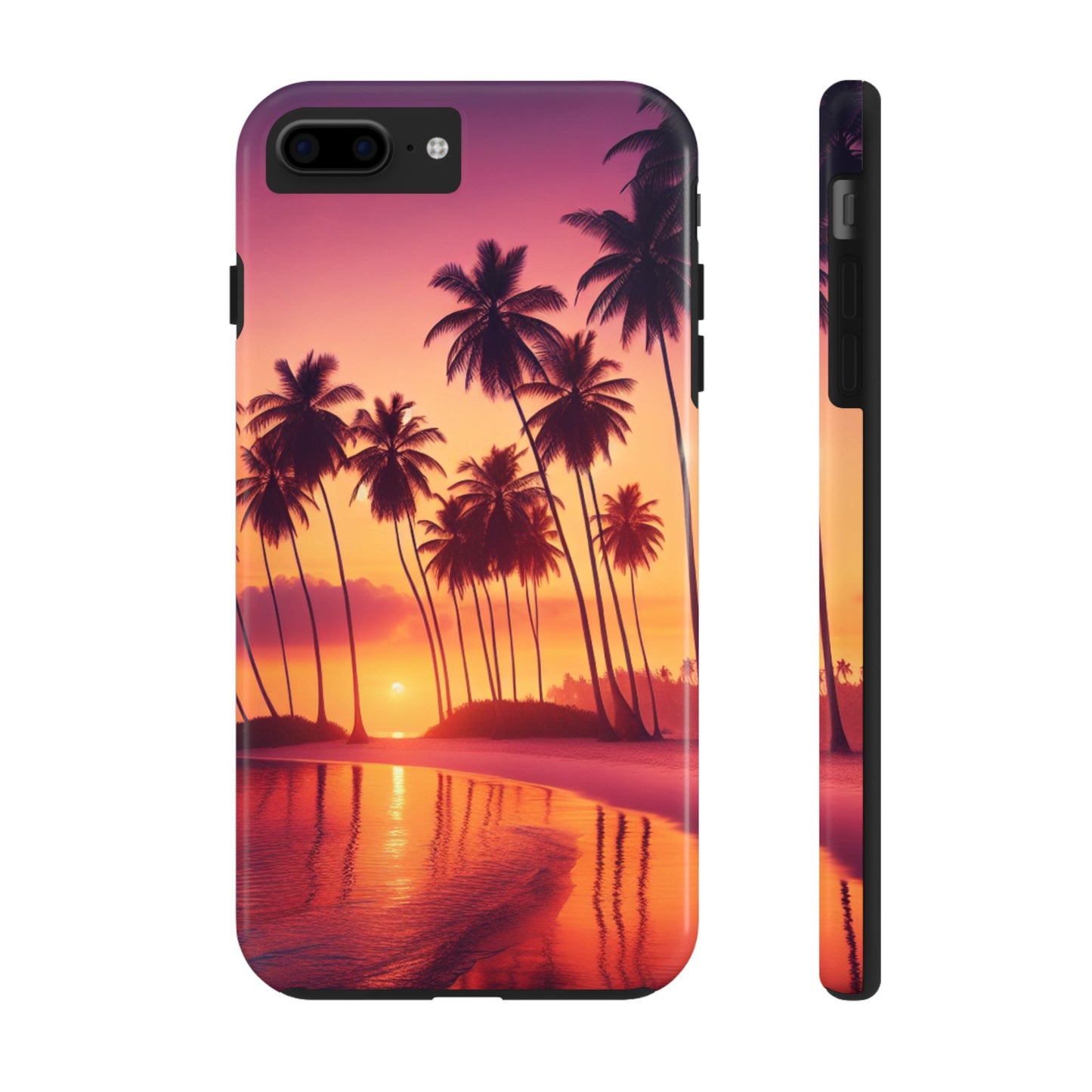 "Paradise Twilight: Tropical Sunset Serenade" - Tropical Beach Sunset Art Iphone and Samsung Tough Phone Case Galaxy s20 s21 s22 s23 s24