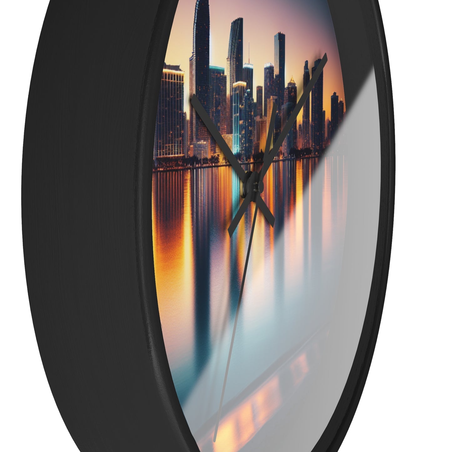 Miami Sunset City Lights and Ocean Reflection Wall Clock