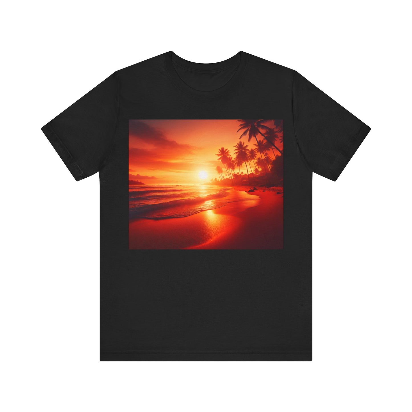 "Paradise's Palette: A Tropical Sundown Symphony" - Tropical Beach Sunset with Palm Trees Unisex Tee