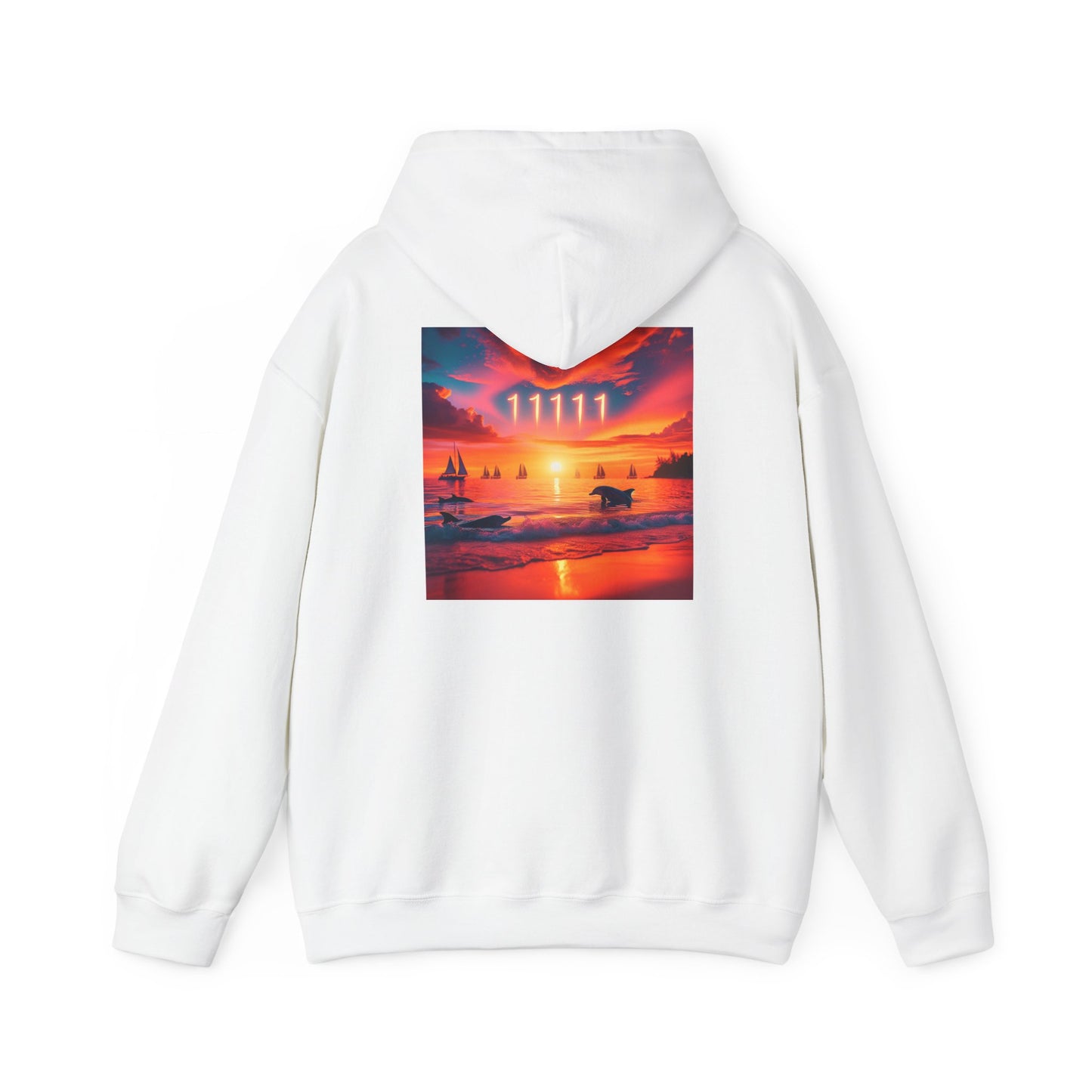 Tropical Beach Sunset Hoodie, Angel Number 11111 Spiritual Journey Sweatshirt, Manifesting Goals, Trust in Yourself, Men Women Dolphin