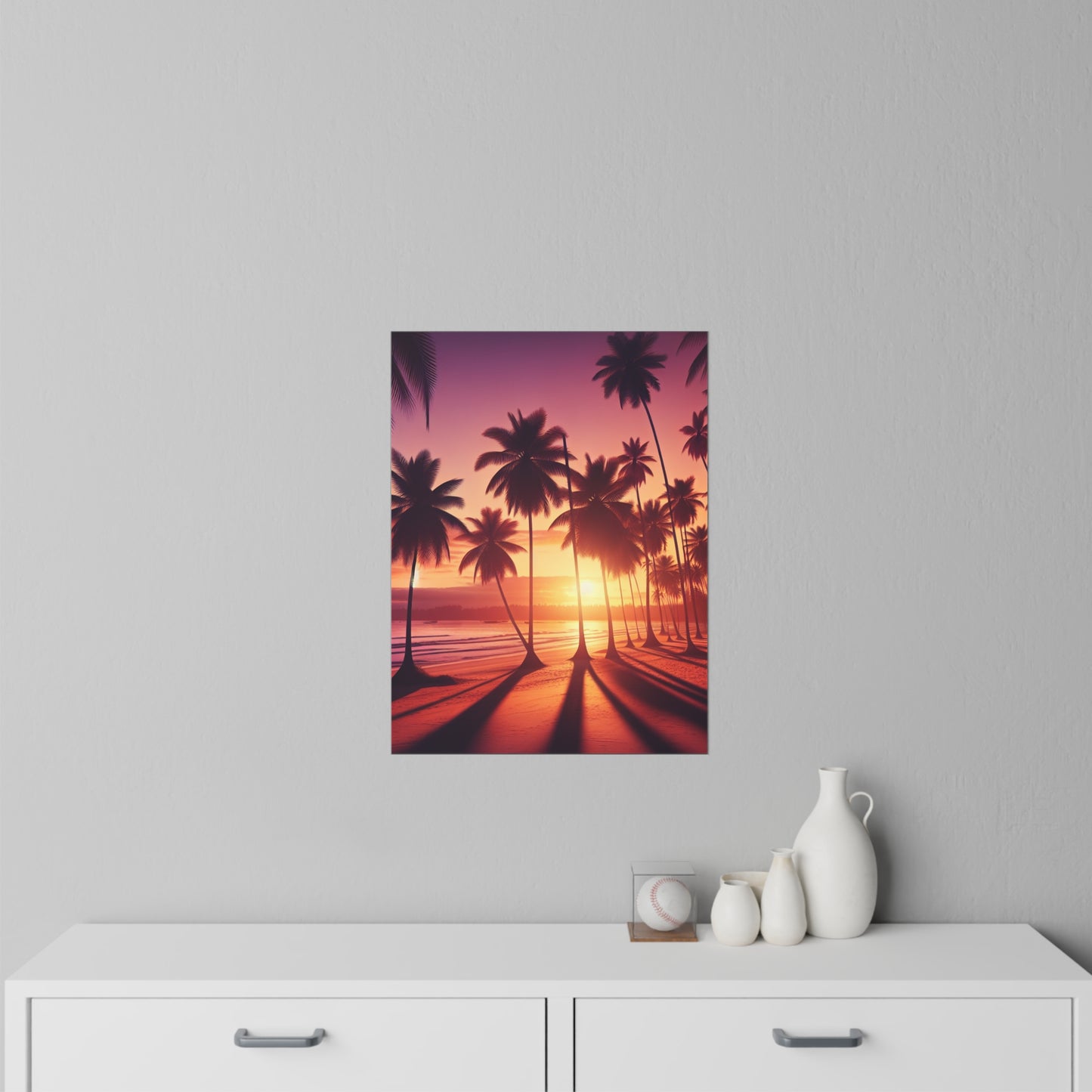 "Emerald Twilight: A Paradise Oasis" - Tropical Beach at Sunset Repositionanable Wall Art