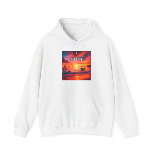 Tropical Beach Sunset Hoodie, Angel Number 11111 Spiritual Journey Sweatshirt, Manifesting Goals, Trust in Yourself, Men Women Dolphin