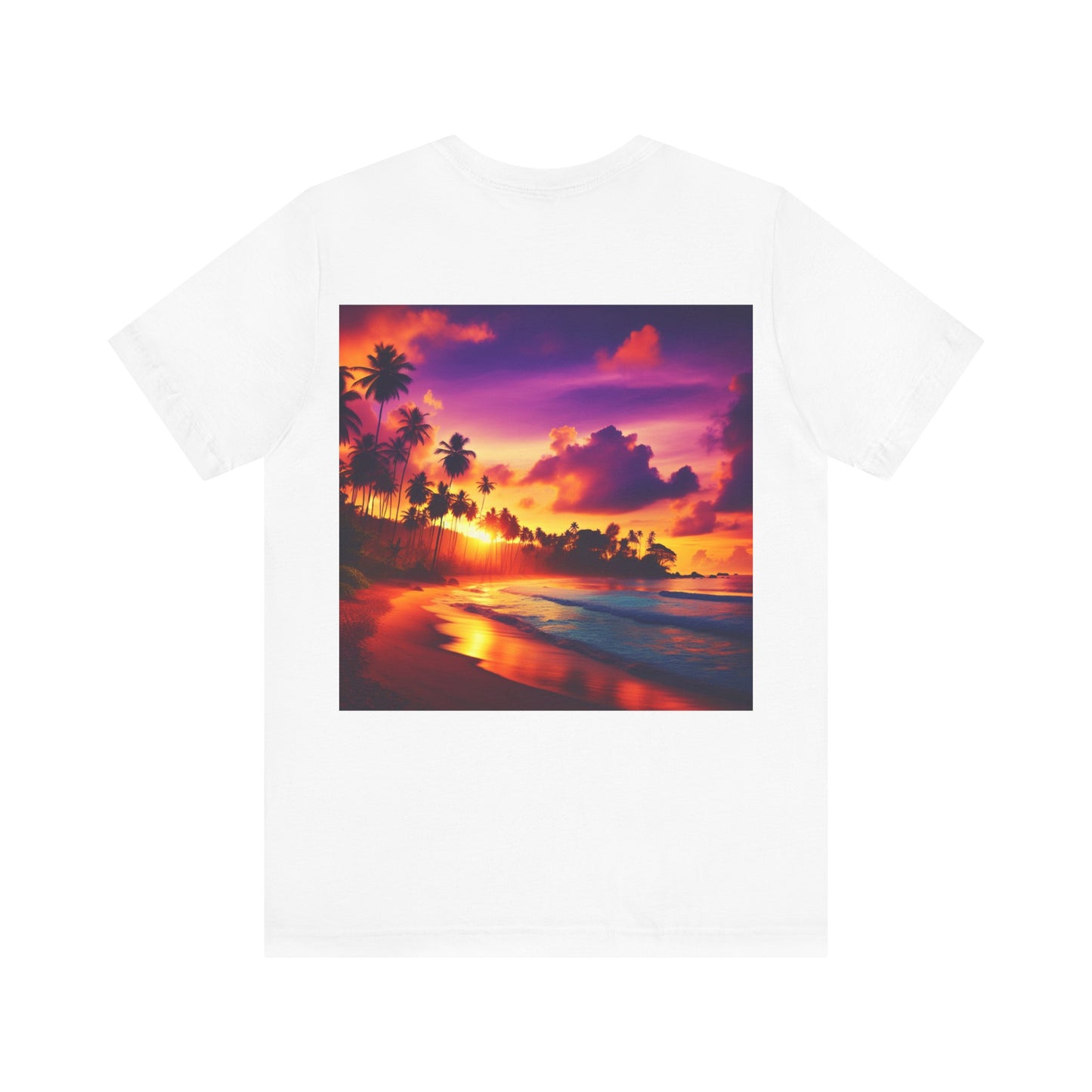 "Paradise Twilight: A Tropic Beach Sunset Symphony" - Tropical Beach Sunset with Palm Trees Unisex Tee