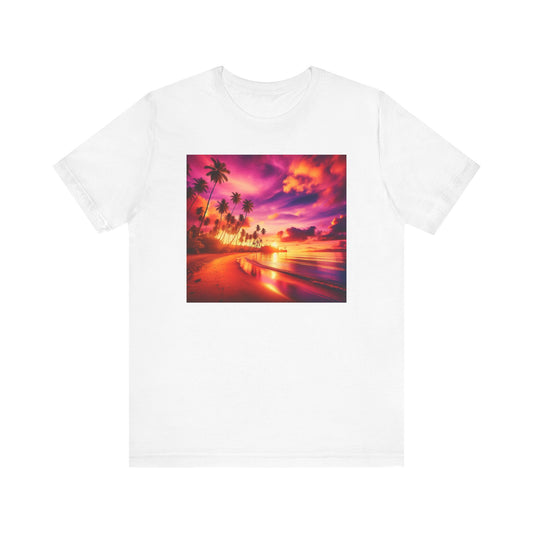 "Paradise Serenity: Tropical Twilight" - Tropical Beach Sunset with Palm Trees Unisex Tee