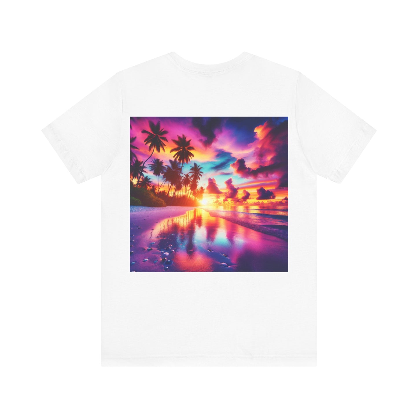 "Paradise Bliss: A Tropical Sunset Serenade" - Tropical Beach Sunset with Palm Trees Unisex Tee